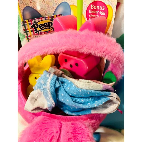 Peeps adorable pink Easter basket with 50 60 chick throw ,color book ,blue blow - Picture 3 of 5